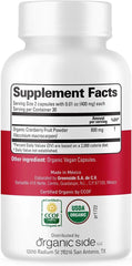 Organic Side Cranberry Capsules closeup shows capsules packed with antioxidants