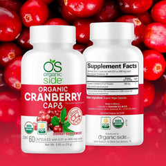 Organic Side Cranberry Capsules daily-use bottle emphasizing vegan and gluten-free formula