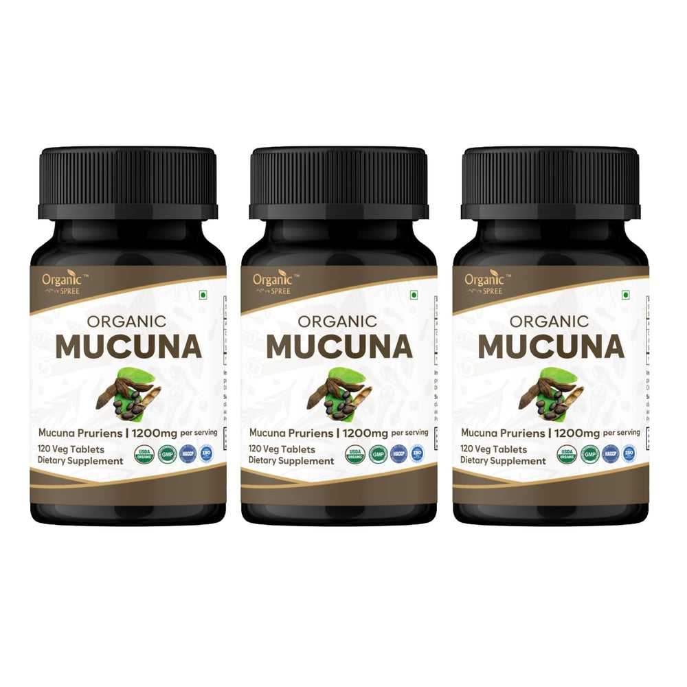 Organic Spree Mucuna 120 tablets bottle for daily wellness.