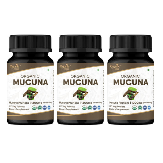 Organic Spree Mucuna 120 tablets bottle for daily wellness.
