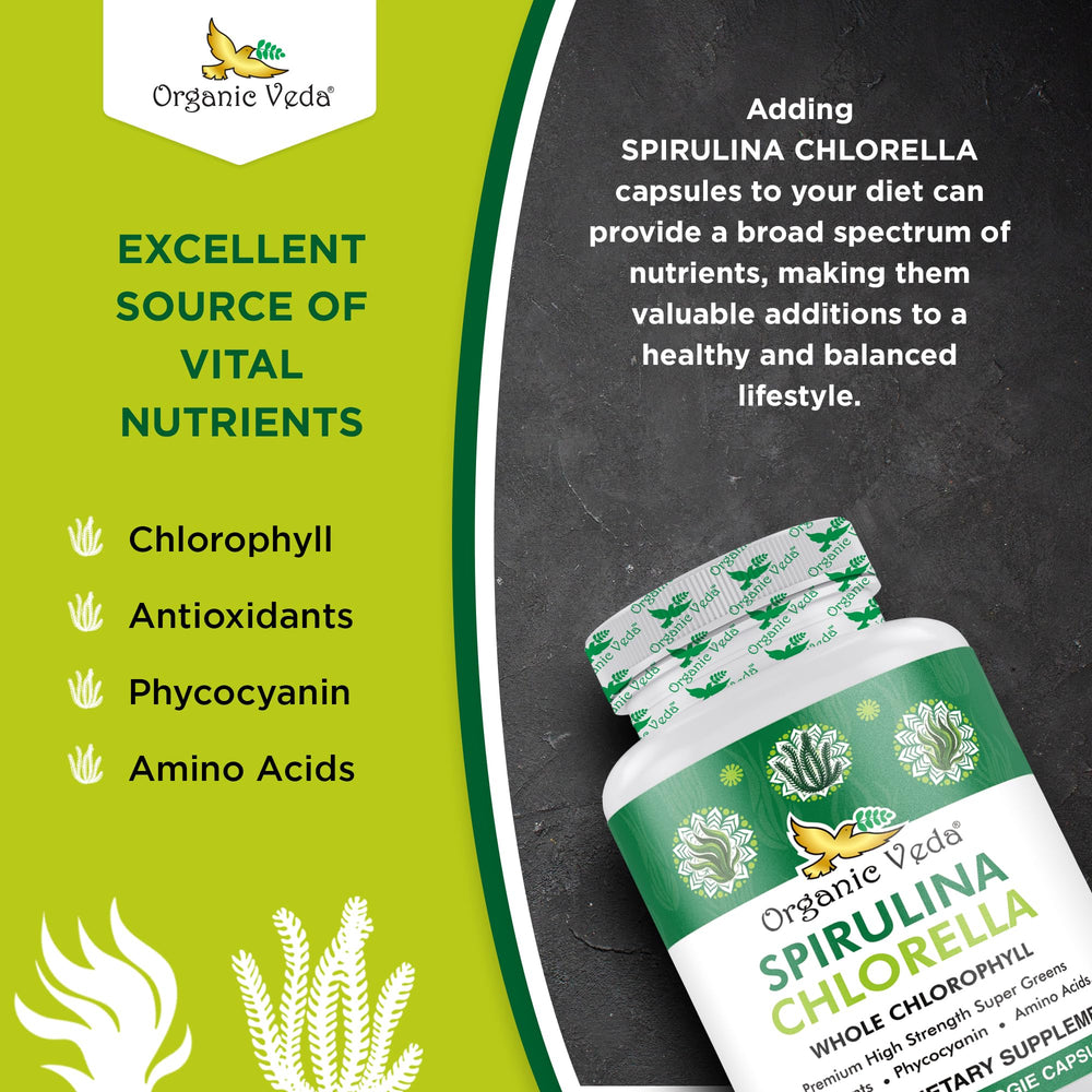 Vibrant green Organic Veda capsules captured in close-up.