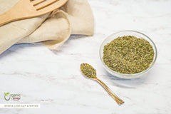 Organic Way Stevia leaf cut & sifted natural color and aroma preserved in dried leaves.