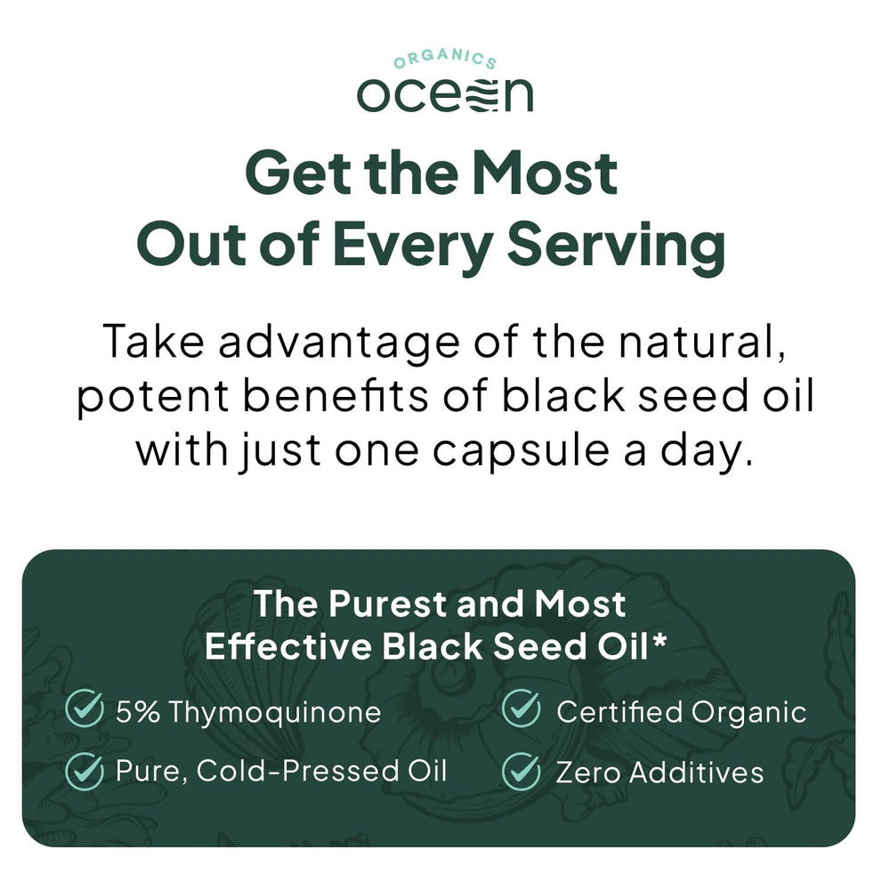 Organics Ocean Better Black Seed Oil on a morning setup suggests daily supplement routine.