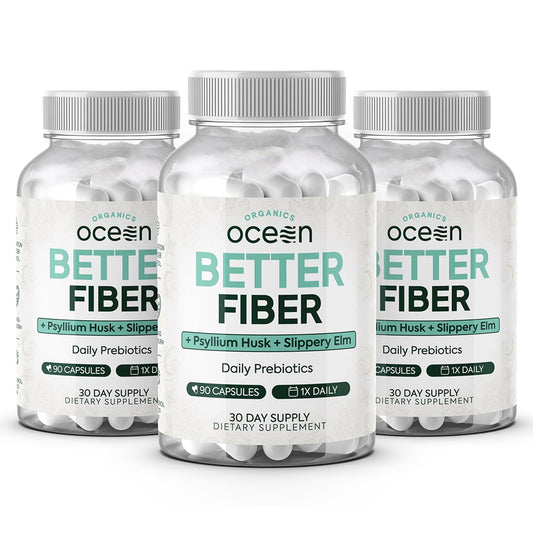 Organics Ocean Better Fiber bottle showcasing capsules for daily digestion support.