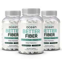 Organics Ocean Better Fiber bottle showcasing capsules for daily digestion support.