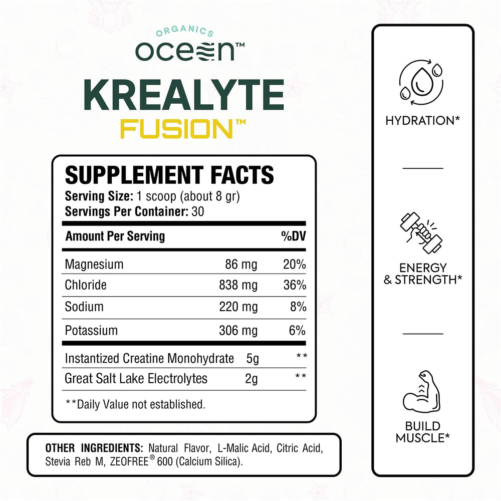 Organics Ocean Krealyte Fusion instantized powder dissolves quickly in water