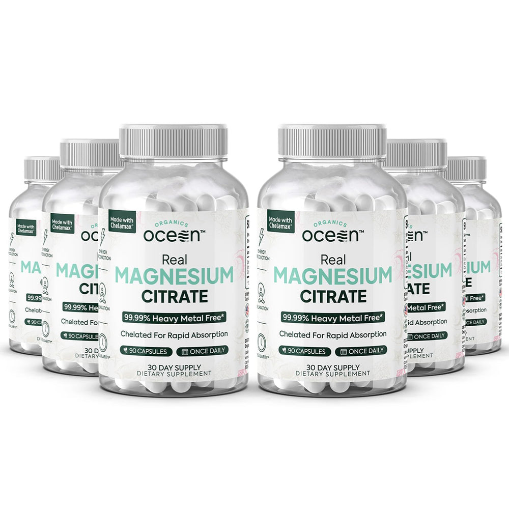 Organics Ocean Real Magnesium Citrate capsules in bottle support energy and calm.