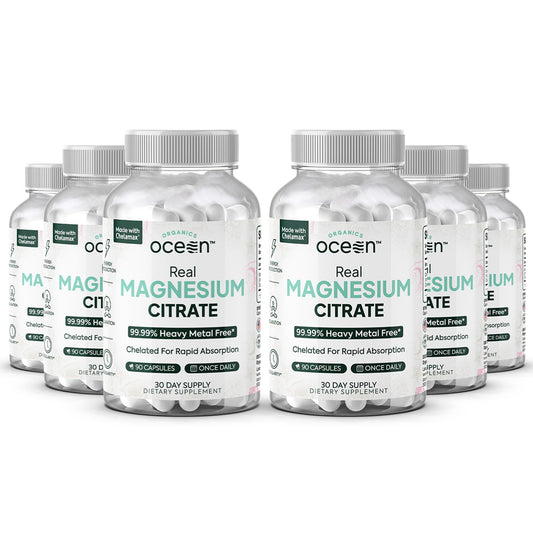 Organics Ocean Real Magnesium Citrate capsules in bottle support energy and calm.