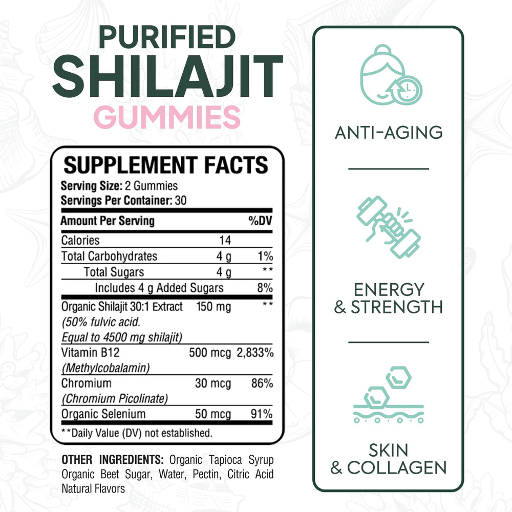 Close-up texture of Shilajit gummies showing mineral richness for vitality