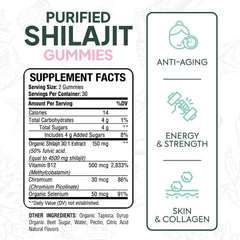 Close-up texture of Shilajit gummies showing mineral richness for vitality