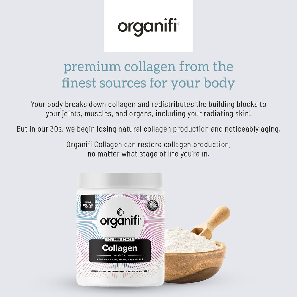 Organifi Collagen Powder dissolving in water demonstrates easy daily mixing.