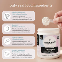 Organifi Collagen Powder with measuring scoop highlights precise daily portions.