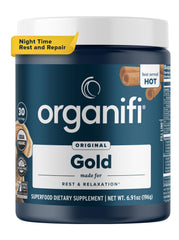 Organifi Gold jar hero displaying calming nighttime blend