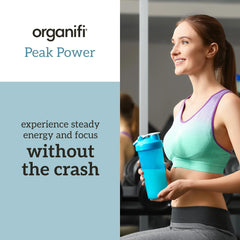 Organifi Peak Power served in a glass, ready-to-drink pre-workout drink.