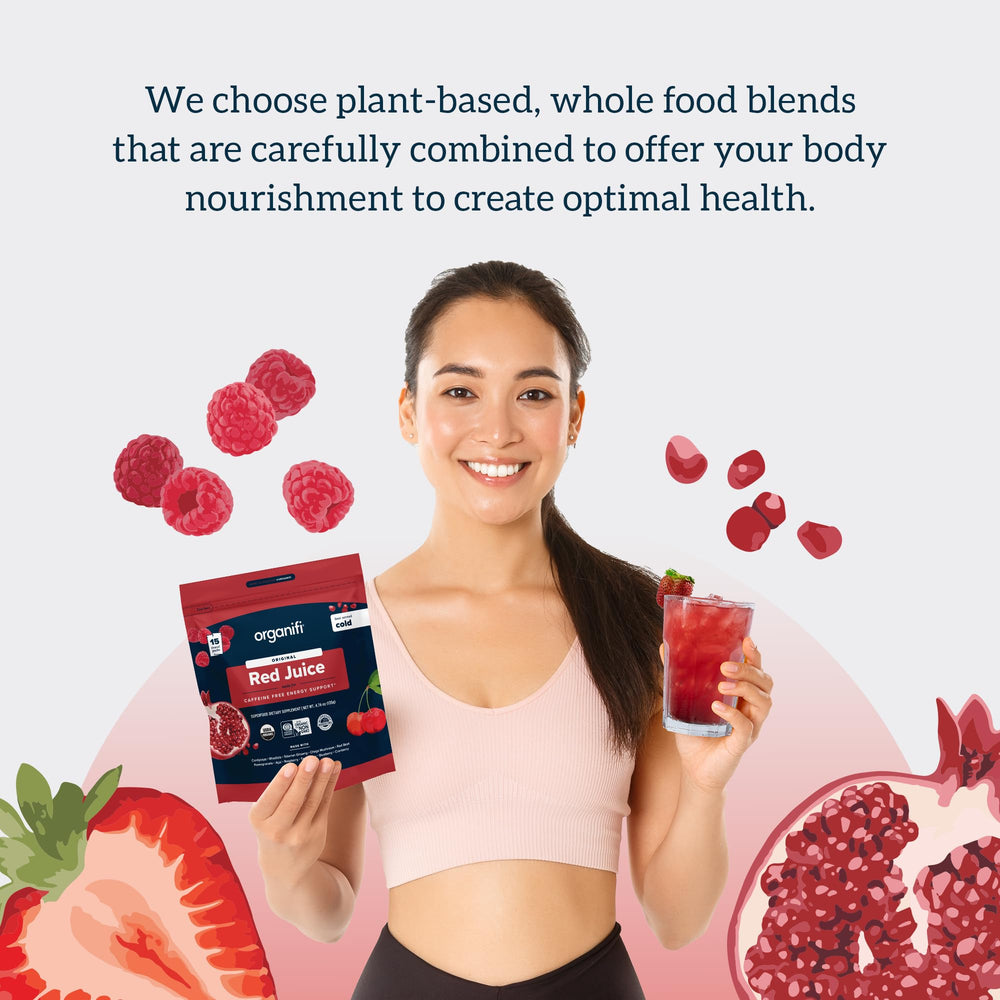 Organifi Red Juice go packets are portable for on-the-go energy and focus.