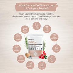 Organixx Clean Sourced Collagen powder closeup displays unflavored, smooth texture.