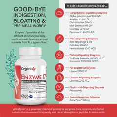 Organixx Enzyme 17 capsules closeup shows vegetarian digestive enzymes.