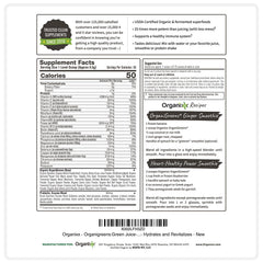 Packaging close-up of Organixx Greens, highlighting organic and vegan claims