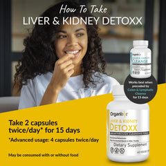 Organixx Kidney and Liver Support digestive health scene with capsules near a meal