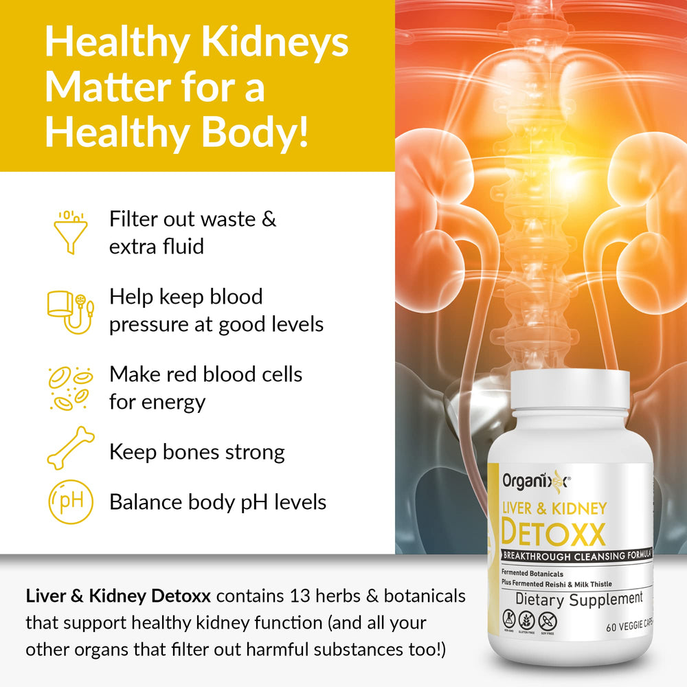 Organixx Kidney and Liver Support packaging on shelf for convenient daily dose