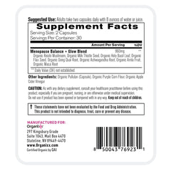 Organixx Menopause Balance + Glow ingredients blend highlights natural adaptogens