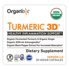Organixx Turmeric 3D ingredients label emphasizing clean organic ingredients.