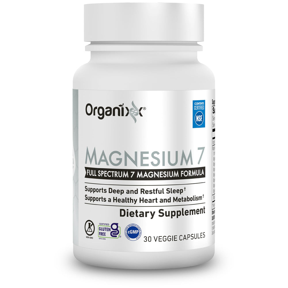 Organixx vegan and gluten-free label on magnesium packaging.