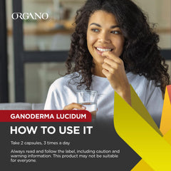 Organo OGX Ganoderma Lucidum bottle in use during daily health routine.