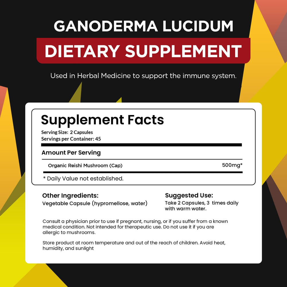 Organo OGX Ganoderma Lucidum bottle label highlighting organic Reishi origin.