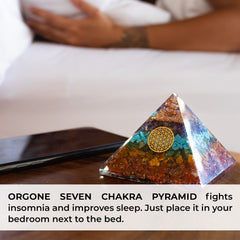 Orgonite Crystal Seven Chakra Pyramid closeup highlights crystal tones and natural resonance