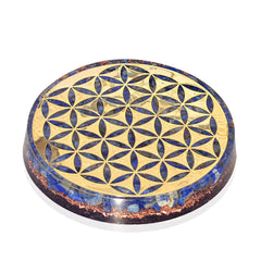 Orgonite Crystal water charging plate with Lapis Lazuli enhances meditation focus.
