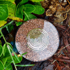 Orgonite Crystal Water Charging Plate with a glass of water demonstrates energizing ritual.