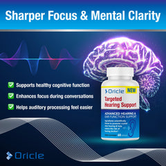 Oricle Targeted Hearing Support made-in-usa badge communicates quality and reliable potency.