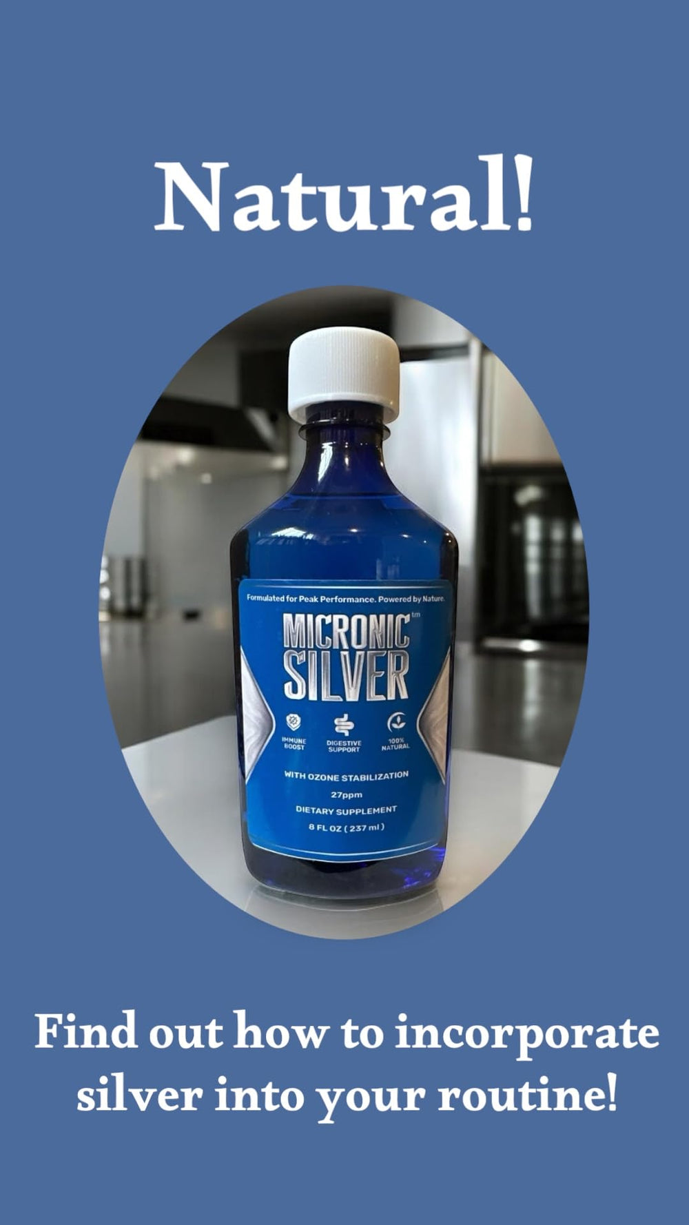 Micronic Silver packaging image emphasizing durable container and long shelf life