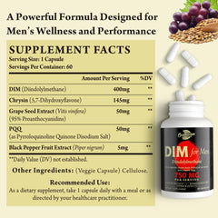 Orinthalixium DIM for Men bottle back with dosage and key ingredients listed