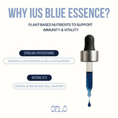 Orlo Blue Essence label close-up highlighting methylcobalamin B12 benefits.