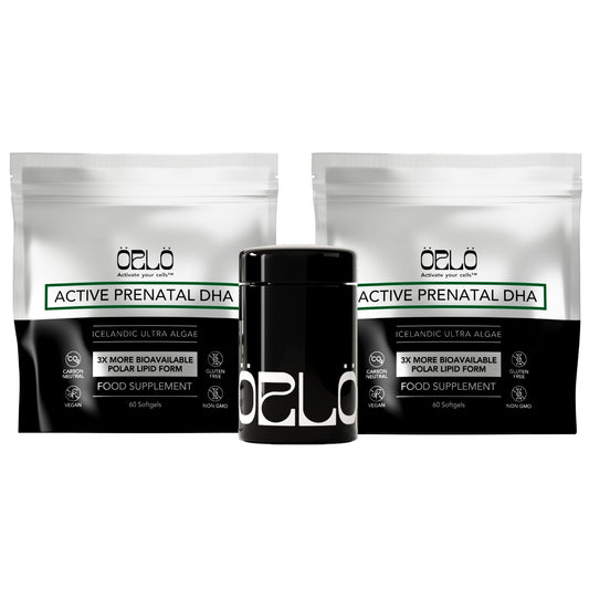 Orlo Prenatal DHA bottle front view showing mercury-free algae oil