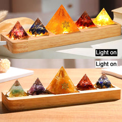 Ornalrist crystal pyramid Amethyst and Citrine glow for mood lighting and focus.