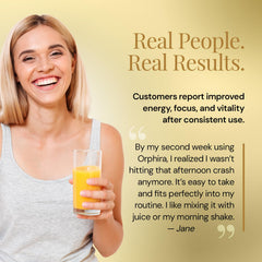 Orphira vegan NAD+ bottle label communicates plant-based, non-GMO benefits