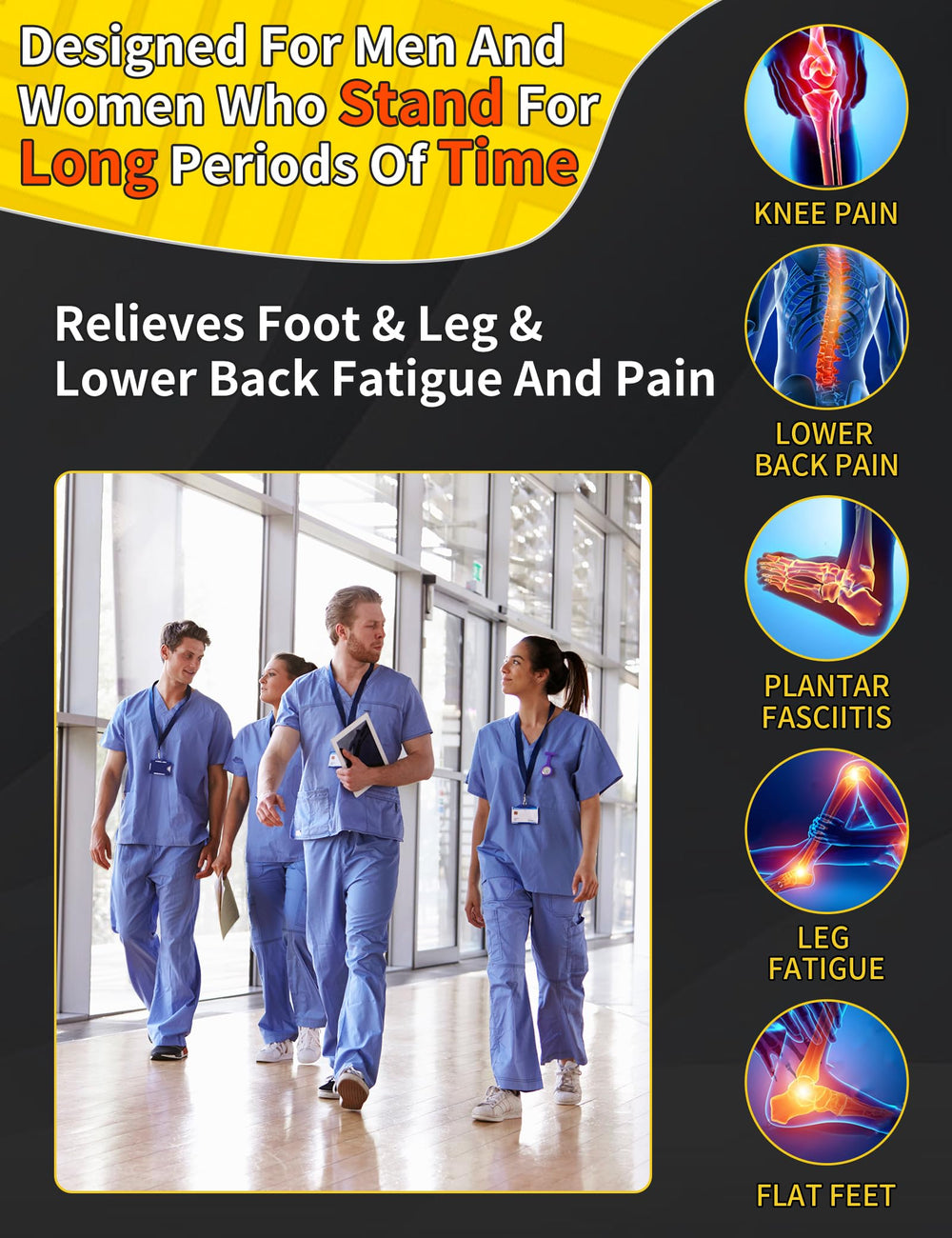 Orthobrace trim-to-fit insoles adapt to most shoes for easy customization.