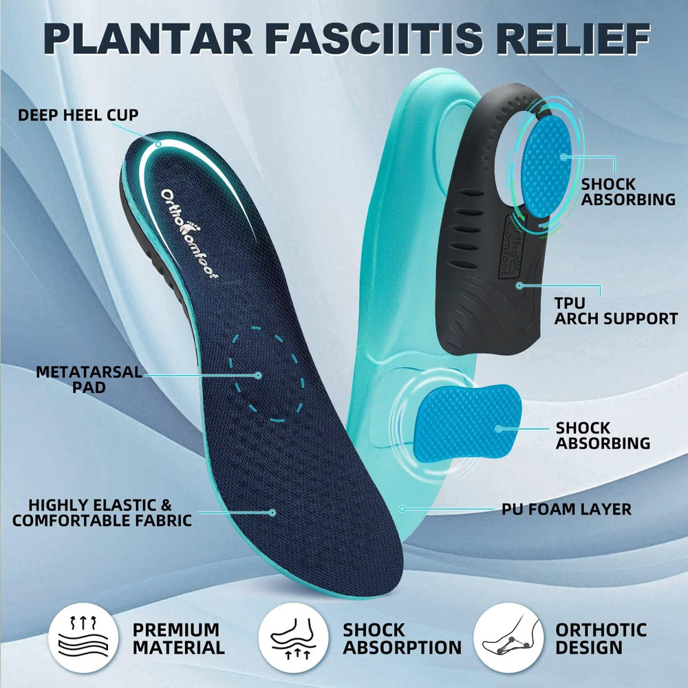 OrthoComfoot insoles offer trim-free-fit for easy insertion into most shoes.