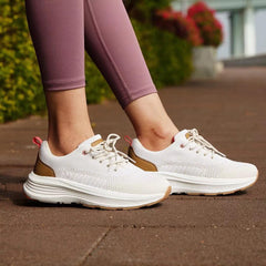 OrthoComfoot lightweight, flexible walking sneaker supports natural stride