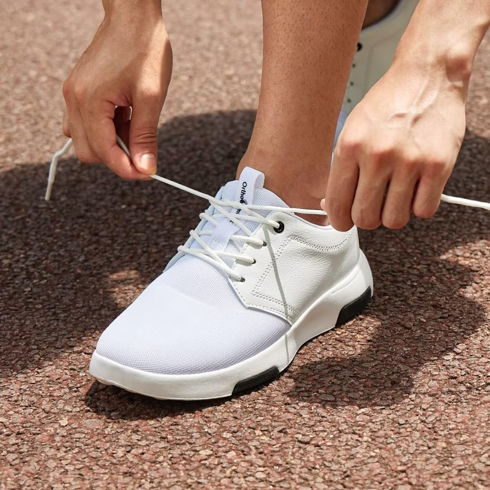 OrthoComfoot sneakers top view highlighting breathable canvas and secure lacing.