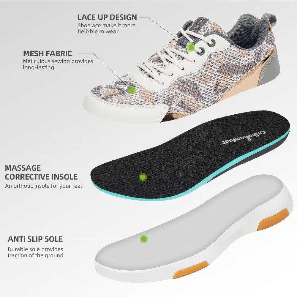 OrthoComfoot deep heel cup sneaker assists stable heel strike