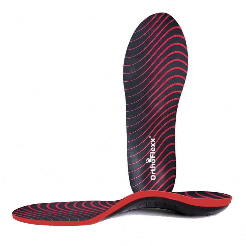 OrthoFlexx insoles in side view show firm arch support for daily stability.