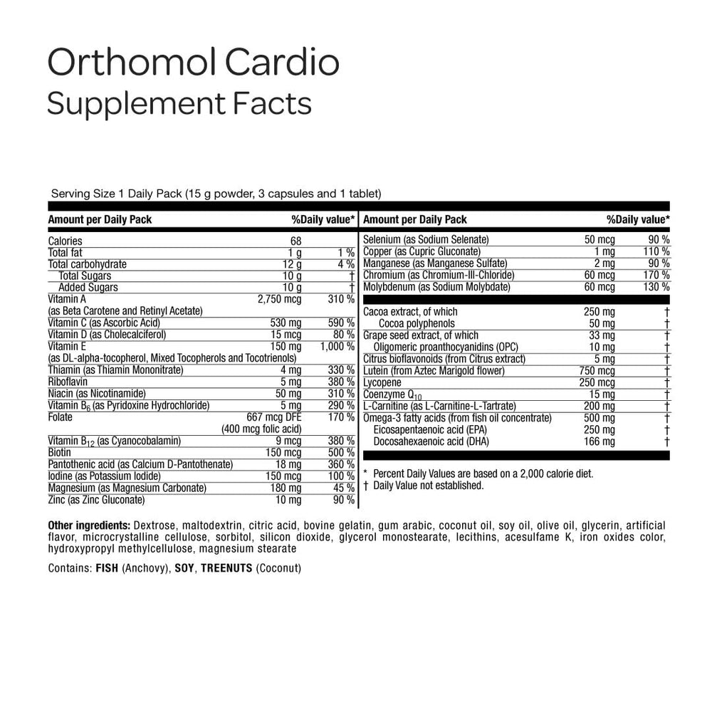Orthomol Cardio capsules with CoQ10 and L-Carnitine supporting energy metabolism.