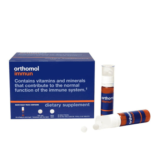 Orthomol Immun daily pack vial shows micronutrients for immune support