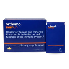 Orthomol Immun powder packet closeup for daily immune support