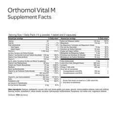 Orthomol Vital M daily-use routine with powder and tablets.