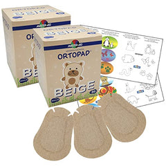 Ortopad bamboo beige eye patches packaging showcases eco-friendly bamboo material.